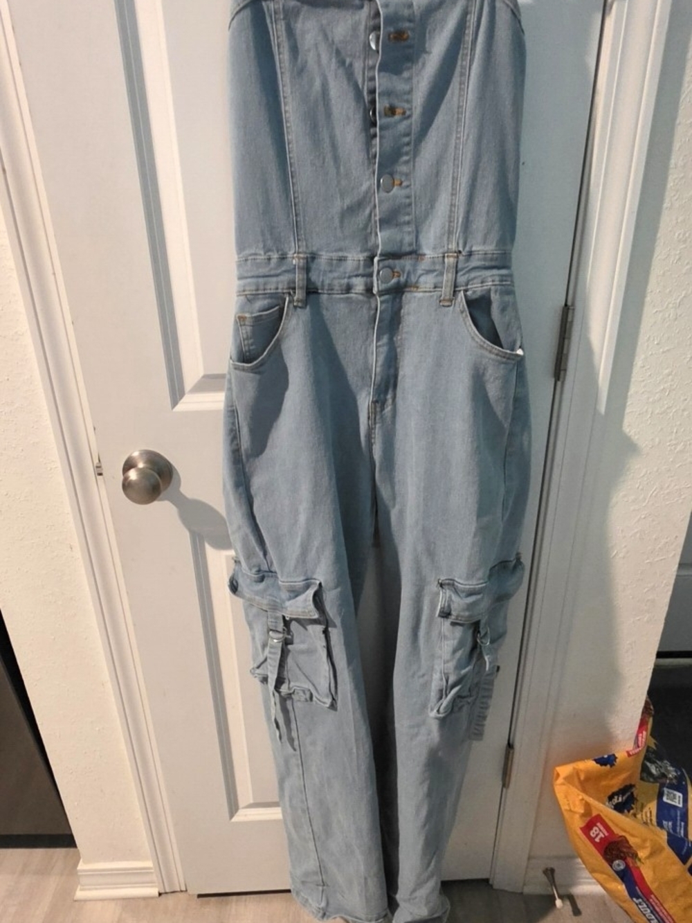 Daisy Light Blue Denim Cargo Jumpsuit